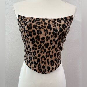 TYPAGAL Leopard Animal Print Cropped Bandeau Strapless Sleeveless Top Zipper S